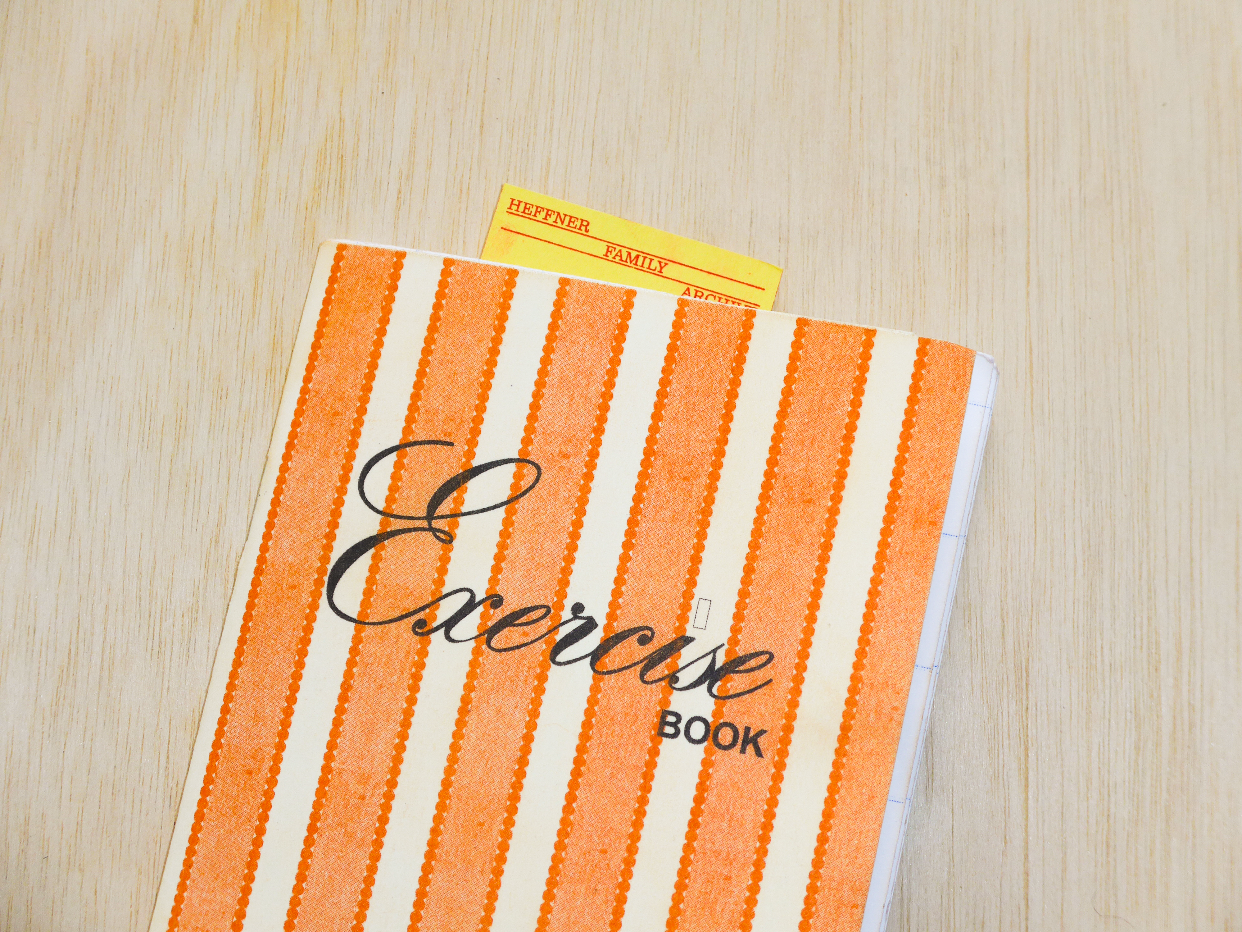 Exercise book with Heffner Family Archive tag